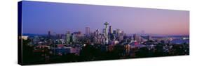 High Angle View of a City at Sunrise, Seattle, Mt Rainier, King County, Washington State, USA 2013-null-Stretched Canvas