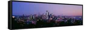 High Angle View of a City at Sunrise, Seattle, Mt Rainier, King County, Washington State, USA 2013-null-Framed Stretched Canvas