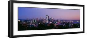 High Angle View of a City at Sunrise, Seattle, Mt Rainier, King County, Washington State, USA 2013-null-Framed Premium Photographic Print