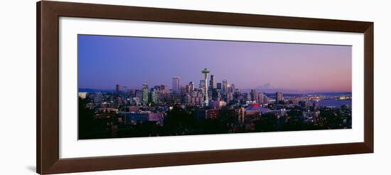 High Angle View of a City at Sunrise, Seattle, Mt Rainier, King County, Washington State, USA 2013-null-Framed Photographic Print