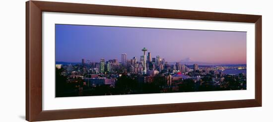 High Angle View of a City at Sunrise, Seattle, Mt Rainier, King County, Washington State, USA 2013-null-Framed Photographic Print