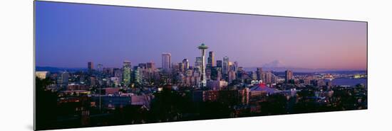 High Angle View of a City at Sunrise, Seattle, Mt Rainier, King County, Washington State, USA 2013-null-Mounted Photographic Print