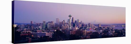 High Angle View of a City at Sunrise, Seattle, Mt Rainier, King County, Washington State, USA 2013-null-Stretched Canvas