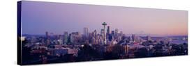 High Angle View of a City at Sunrise, Seattle, Mt Rainier, King County, Washington State, USA 2013-null-Stretched Canvas