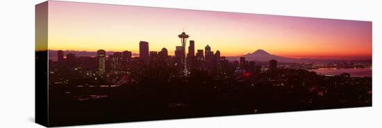 High Angle View of a City at Sunrise, Seattle, Mt Rainier, King County, Washington State, USA 2013-null-Stretched Canvas