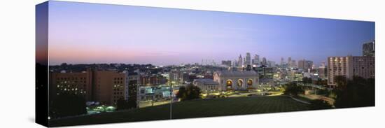 High Angle View of a City Lit Up at Dusk, Kansas City, Missouri, USA-null-Stretched Canvas