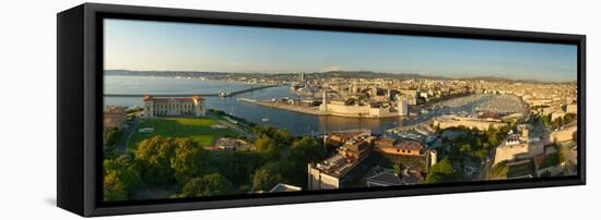 High Angle View of a City with Port, Marseille, Bouches-Du-Rhone, Provence-Alpes-Cote D'Azur-null-Framed Stretched Canvas