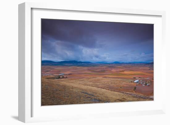 High angle view of a field, Consuegra, Toledo Province, Castilla La Mancha, Spain-null-Framed Photographic Print