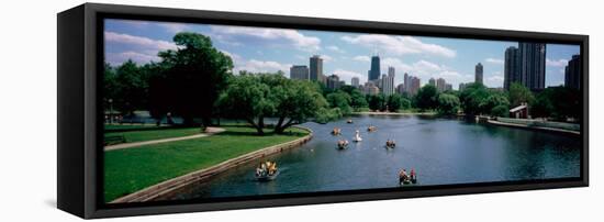 High Angle View of a Group of People on a Paddle Boat in a Lake, Lincoln Park, Chicago-null-Framed Stretched Canvas