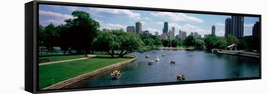 High Angle View of a Group of People on a Paddle Boat in a Lake, Lincoln Park, Chicago-null-Framed Stretched Canvas