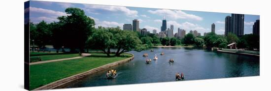 High Angle View of a Group of People on a Paddle Boat in a Lake, Lincoln Park, Chicago-null-Stretched Canvas