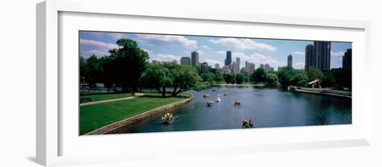 High Angle View of a Group of People on a Paddle Boat in a Lake, Lincoln Park, Chicago-null-Framed Photographic Print