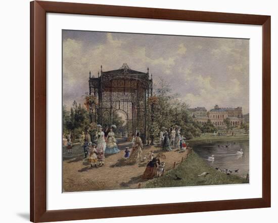 High Angle View of a Group of People Walking in a Park, Bastion Promenade, Vienna, Austria-null-Framed Giclee Print
