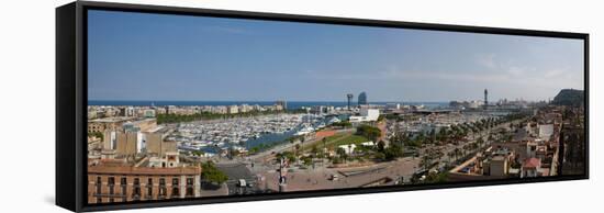 High Angle View of a Harbor, Port Vell, Barcelona, Catalonia, Spain-null-Framed Stretched Canvas