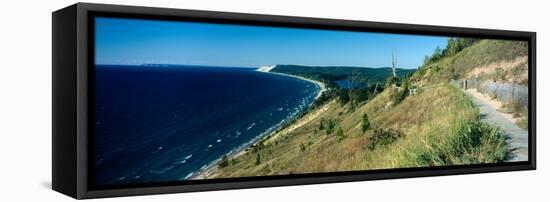 High angle view of a lake, Empire Bluff Trail, Sleeping Bear Dunes National Lakeshore, Lake Mich...-null-Framed Stretched Canvas