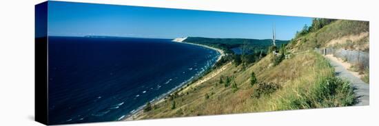 High angle view of a lake, Empire Bluff Trail, Sleeping Bear Dunes National Lakeshore, Lake Mich...-null-Stretched Canvas