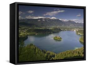 High Angle View of a Lake, Lake Bled, Julian Alps, Bled, Gorenjska, Slovenia-null-Framed Stretched Canvas