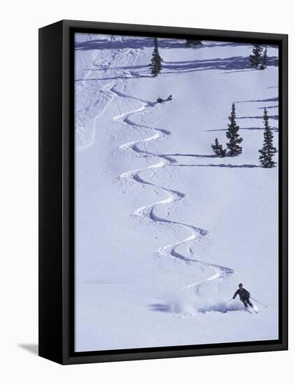 High Angle View of a Man Skiing-null-Framed Stretched Canvas