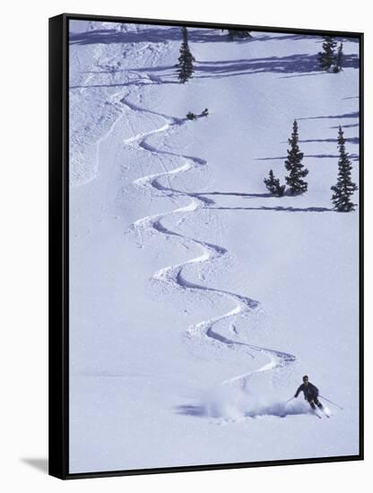 High Angle View of a Man Skiing-null-Framed Stretched Canvas