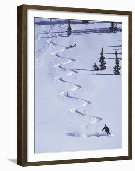 High Angle View of a Man Skiing-null-Framed Premium Photographic Print