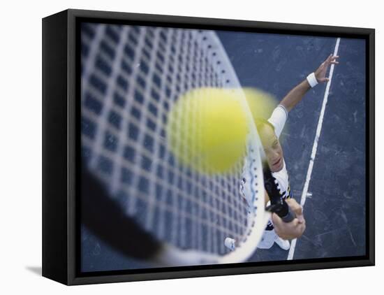 High Angle View of a Mid Adult Man Playing Tennis-null-Framed Stretched Canvas