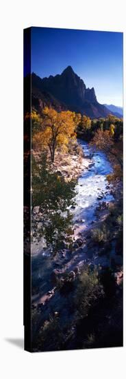 High Angle View of a River Flowing Through a Forest, Virgin River, Zion National Park, Utah, USA-null-Stretched Canvas