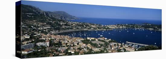 High Angle View of a Town Along a Coast, Villefranche-Sur-Mer, French Riviera, France-null-Stretched Canvas