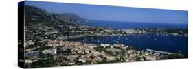 High Angle View of a Town Along a Coast, Villefranche-Sur-Mer, French Riviera, France-null-Stretched Canvas