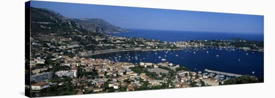 High Angle View of a Town Along a Coast, Villefranche-Sur-Mer, French Riviera, France-null-Stretched Canvas