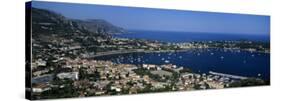 High Angle View of a Town Along a Coast, Villefranche-Sur-Mer, French Riviera, France-null-Stretched Canvas