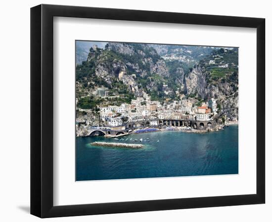 High Angle View of a Town, Amalfi, Atrani, Amalfi Coast, Salerno, Campania, Italy-null-Framed Photographic Print