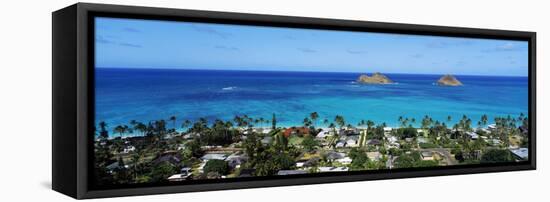 High Angle View of a Town at Waterfront, Lanikai, Oahu, Hawaii, USA-null-Framed Stretched Canvas