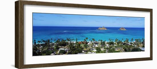 High Angle View of a Town at Waterfront, Lanikai, Oahu, Hawaii, USA-null-Framed Photographic Print