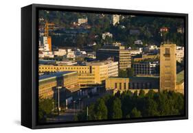 High Angle View of a Train Station Tower, Stuttgart Central Station, Stuttgart-null-Framed Stretched Canvas