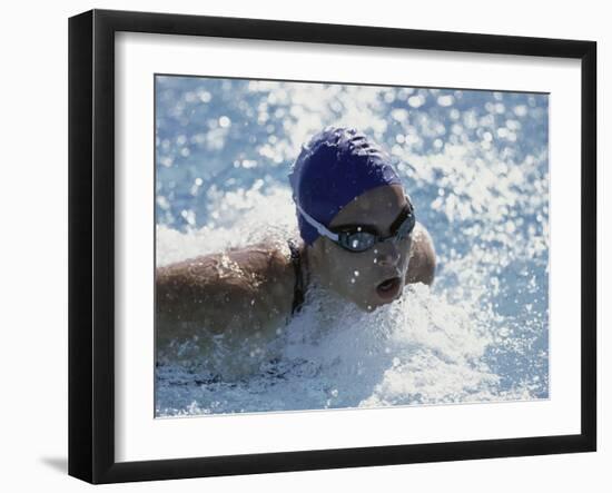 High Angle View of a Young Man Swimming-null-Framed Photographic Print