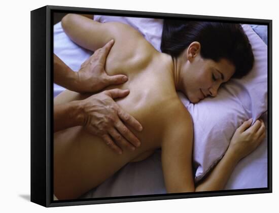 High Angle View of a Young Woman Getting a Back Massage-null-Framed Stretched Canvas