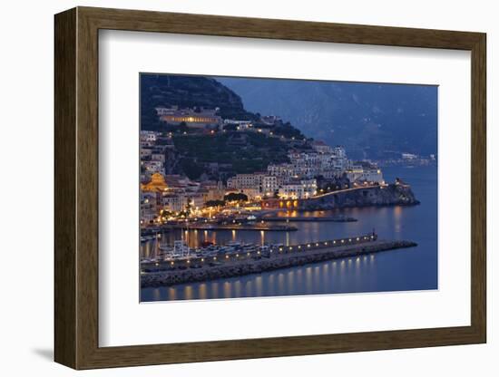 High Angle View of Amalfi at Night, Campania, Italy-George Oze-Framed Photographic Print