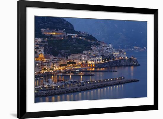 High Angle View of Amalfi at Night, Campania, Italy-George Oze-Framed Photographic Print