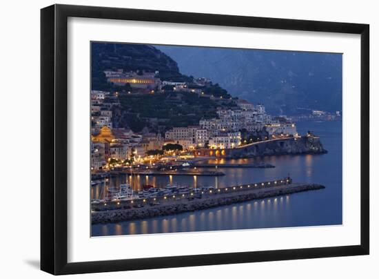 High Angle View of Amalfi at Night, Campania, Italy-George Oze-Framed Photographic Print