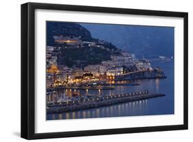 High Angle View of Amalfi at Night, Campania, Italy-George Oze-Framed Photographic Print