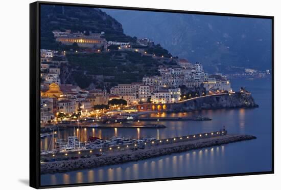 High Angle View of Amalfi at Night, Campania, Italy-George Oze-Framed Stretched Canvas