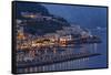 High Angle View of Amalfi at Night, Campania, Italy-George Oze-Framed Stretched Canvas