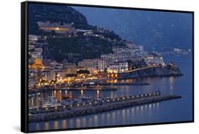 High Angle View of Amalfi at Night, Campania, Italy-George Oze-Framed Stretched Canvas