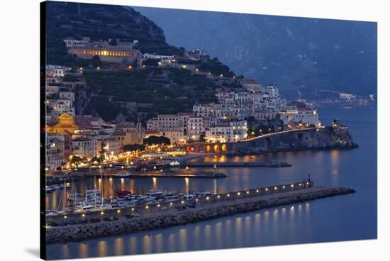 High Angle View of Amalfi at Night, Campania, Italy-George Oze-Stretched Canvas