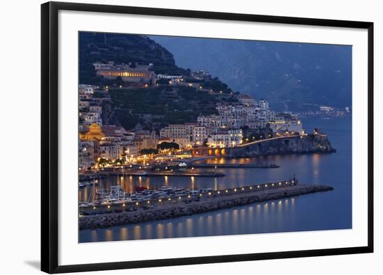 High Angle View of Amalfi at Night, Campania, Italy-George Oze-Framed Photographic Print