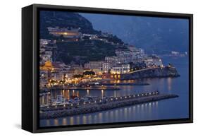 High Angle View of Amalfi at Night, Campania, Italy-George Oze-Framed Stretched Canvas