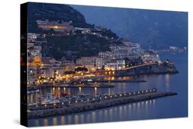 High Angle View of Amalfi at Night, Campania, Italy-George Oze-Stretched Canvas