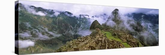 High Angle View of an Archaeological Site, Inca Ruins, Machu Picchu, Cusco Region, Peru-null-Stretched Canvas