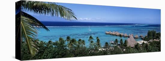 High Angle View of Beach Huts, Kia Ora, Moorea, French Polynesia-null-Stretched Canvas