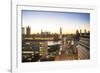 High angle view of Big Ben, the Palace of Westminster and Westminster Bridge at dusk, London, Engla-Fraser Hall-Framed Photographic Print